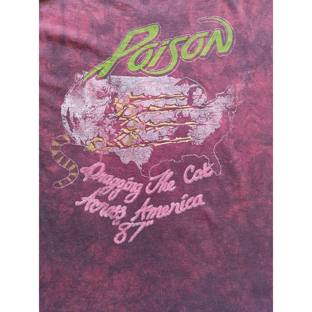 Poison Band T-Shirt Men's Medium Skull Graphic Tie Dye Red Short Sleeve - Picture 7 of 9